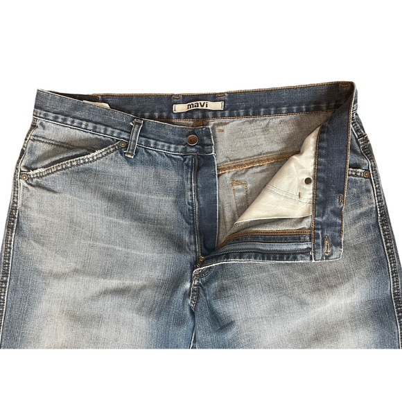 Mavi Men's Denim Jeans Alex Bootcut Lowrise Size 38x30 Distressed Workwear Faded - Picture 3 of 11